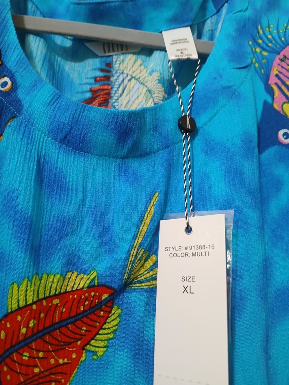 Kaktus Turquoise Maxi Dress with Multicolor Fish Motif